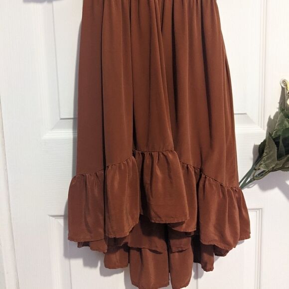 Love Sam Blixen Smocked Dress Cognac Silk Boho - Picture 5 of 12